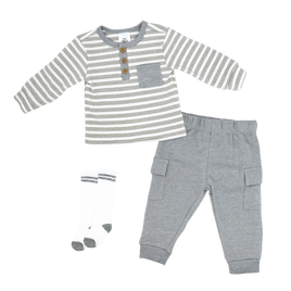 Ensemble de jogging thermiques 3 pièces : rayures grises pour garçonnet